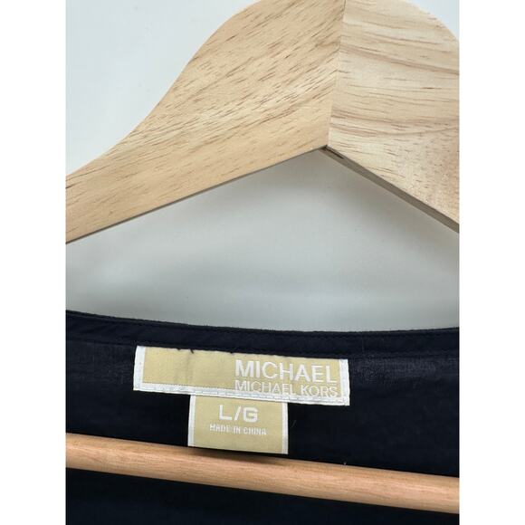 Michael Michael Kors Womens Boho Top Size L Navy Blue Resort Lightweight - Picture 4 of 7